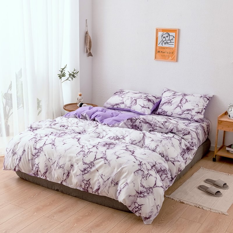 Modern style purple marble pattern printed duvet cover - vzzhome