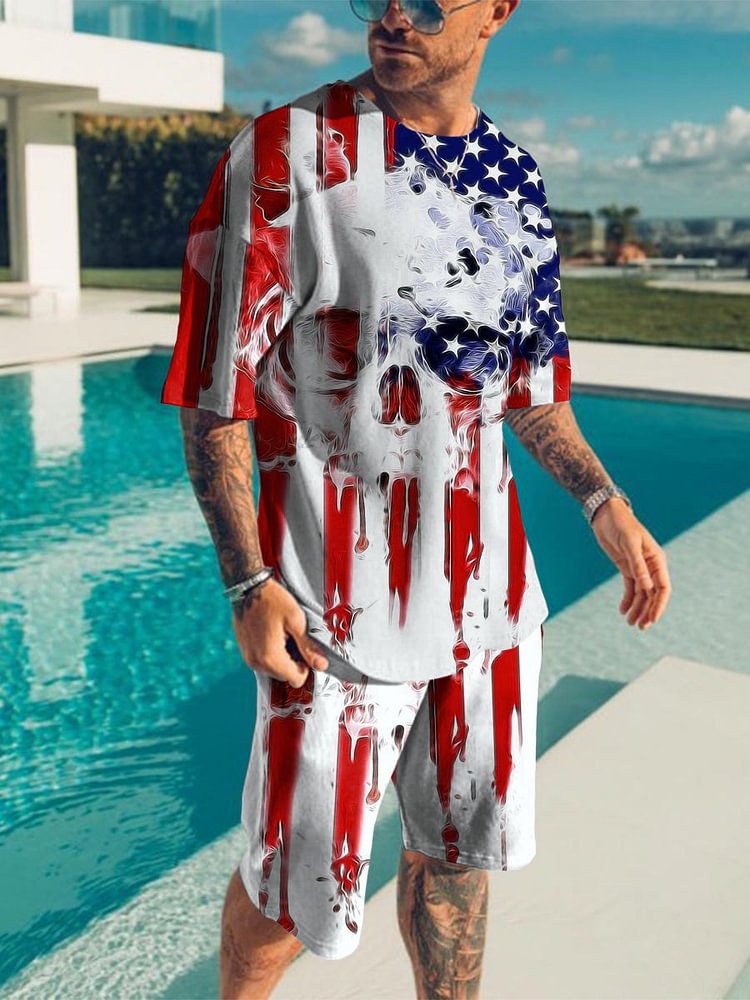 Men's Independence Day Skull Printing Sports Suit