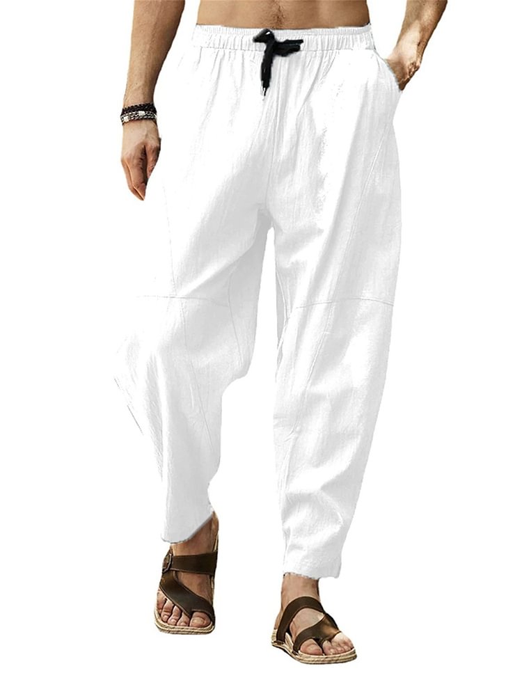Men's Summer Breathable Solid Cotton Linen Pants