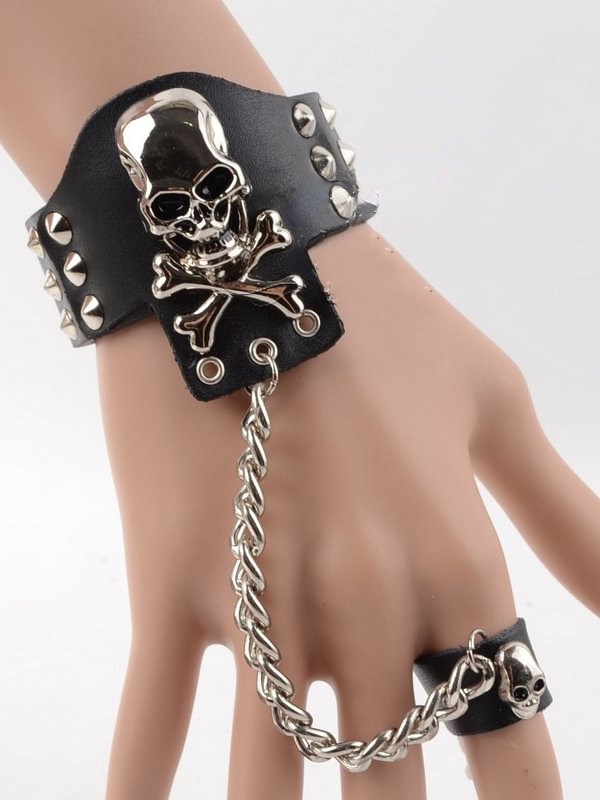 Gothic Dark Skull Rivet PU Leather Ring Bracelet