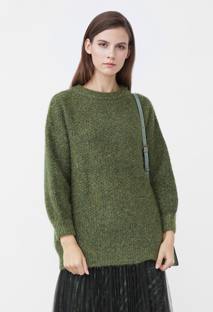 boat neck lantern sleeve sweater dress