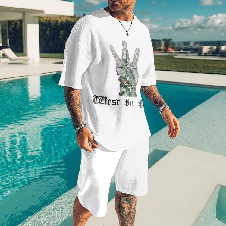BrosWear Hip-Hop Gesture T-Shirt And Shorts Two Piece Set