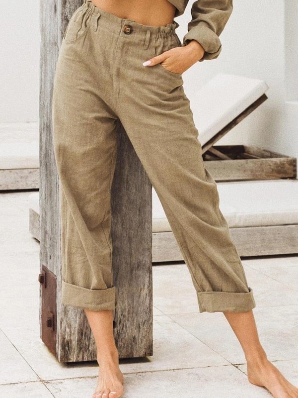 Women's Linen Solid Color Loose Casual Pants