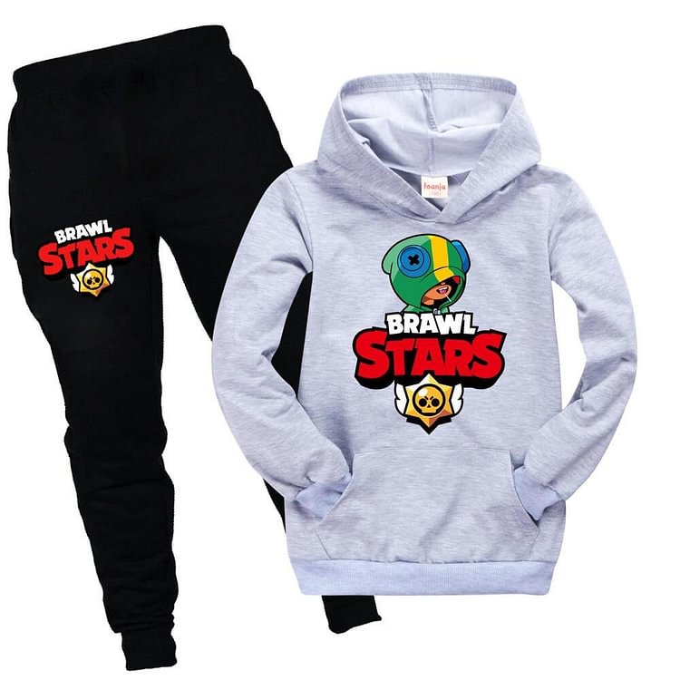 Mayoulove Brawl Stars Leon Print Girls Boys Cotton Pocket Hoodie Joggers Outfit-Mayoulove