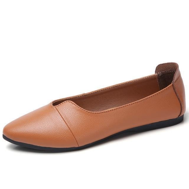 Women Genuine Leather Flats Slip On Loafers Shoes-Corachic