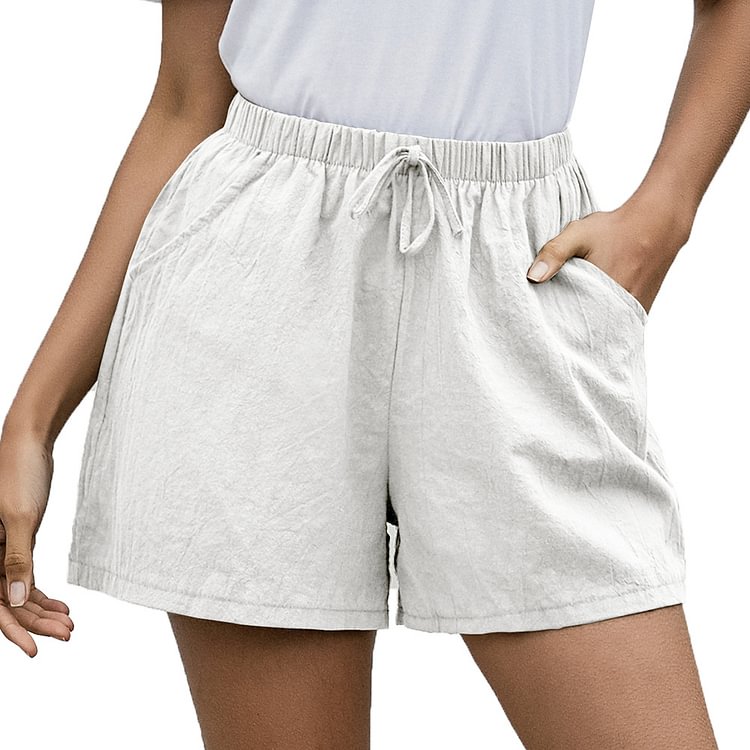 Women Pockets Drawstring Solid Casual Shorts