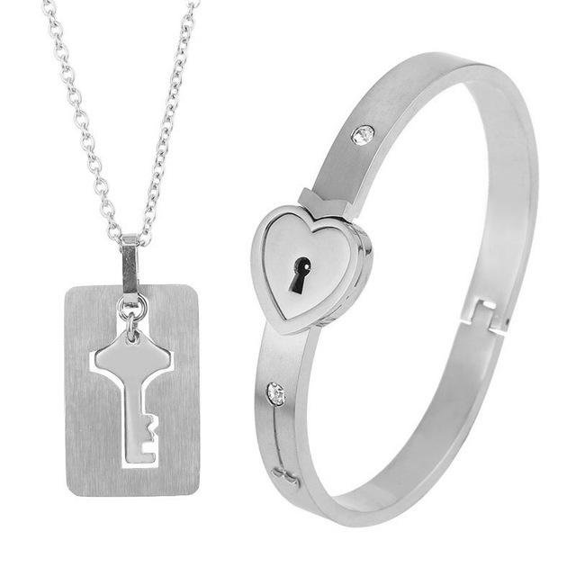Lock Bracelet Key Necklace Couples BFFs Set-Mayoulove