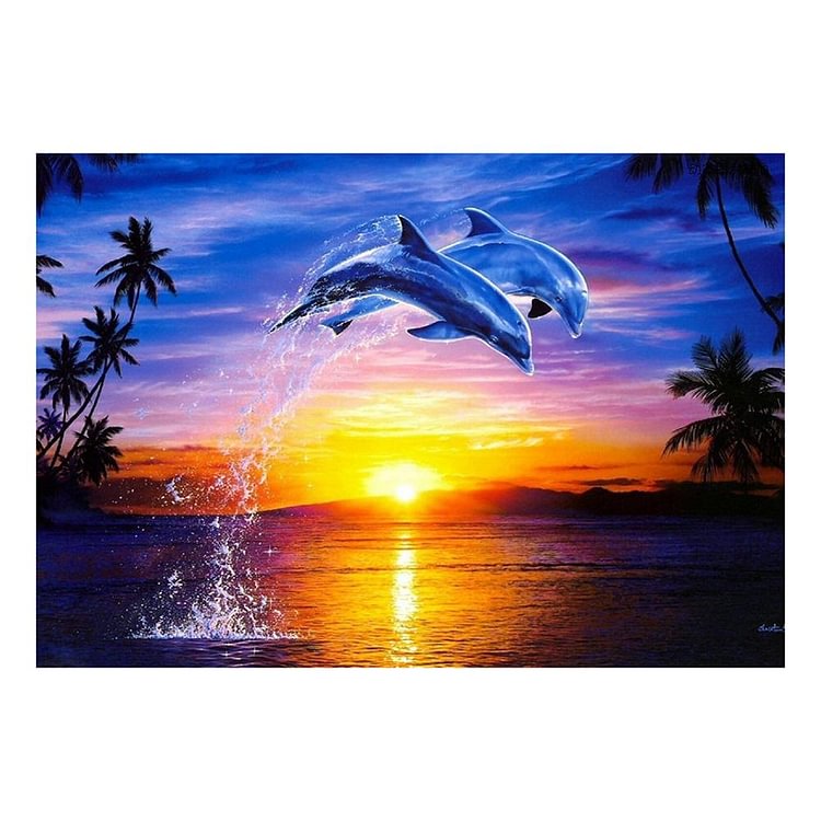 Sunset Dolphin Round Full Drill Diamond Painting 40X30CM(Canvas)-gbfke