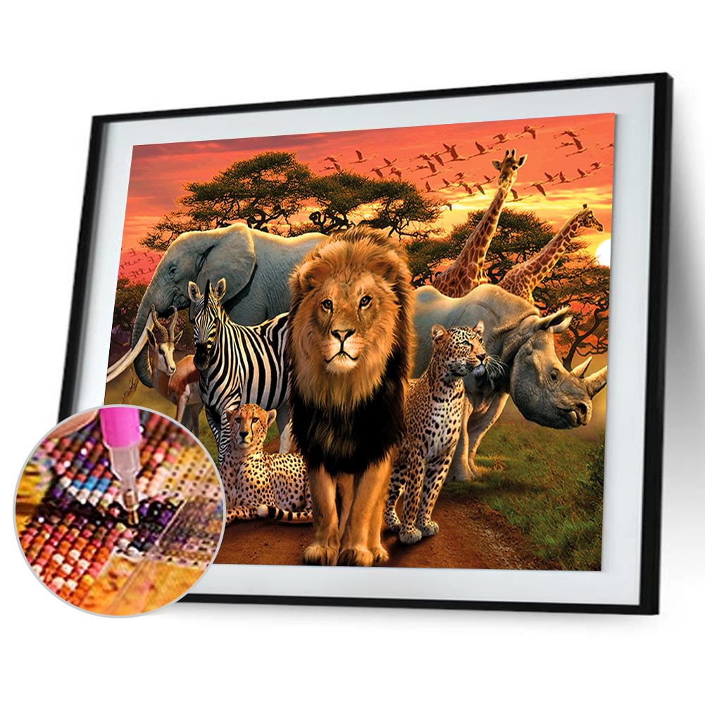 Animal Lion  Round Diamond Painting 40x30cm