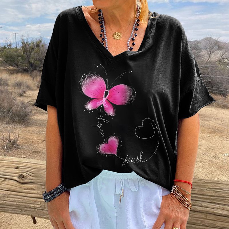 Pink Butterfly Printed Hippie T-shirt