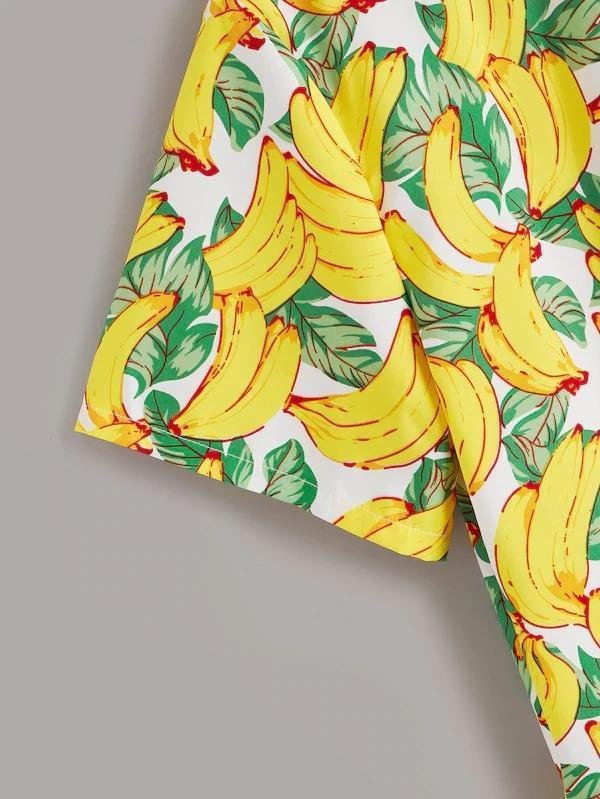 Plus Banana Print Constrast Panel Blouse-Corachic