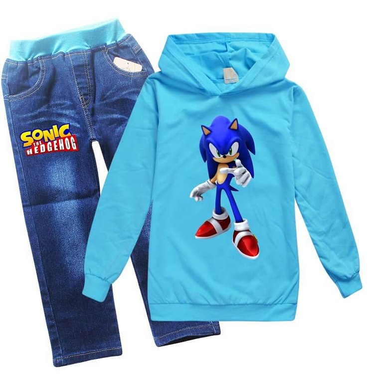 Mayoulove Sonic The Hedgehog Print Girls Boys Pullover Hoodie And Jeans Outfits-Mayoulove