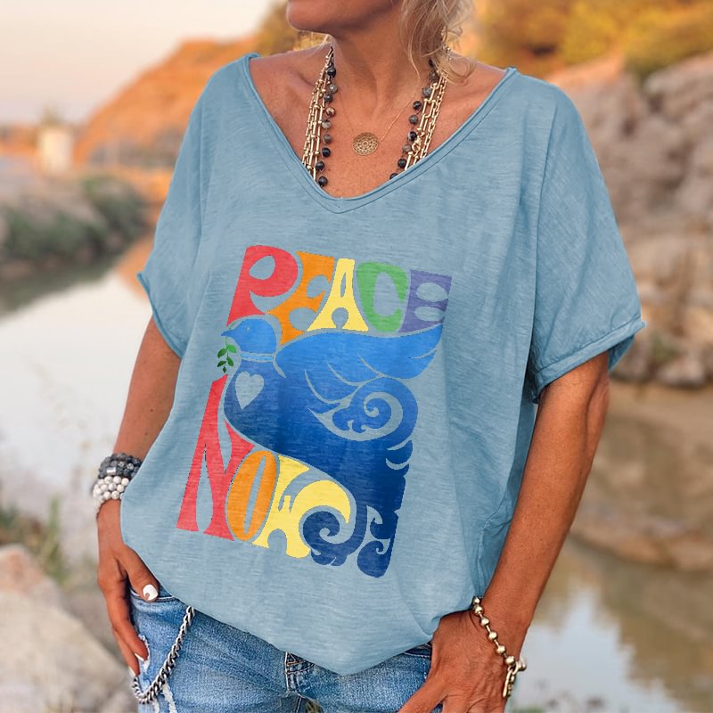 Peace Now Printed Dove Hippie T-shirt