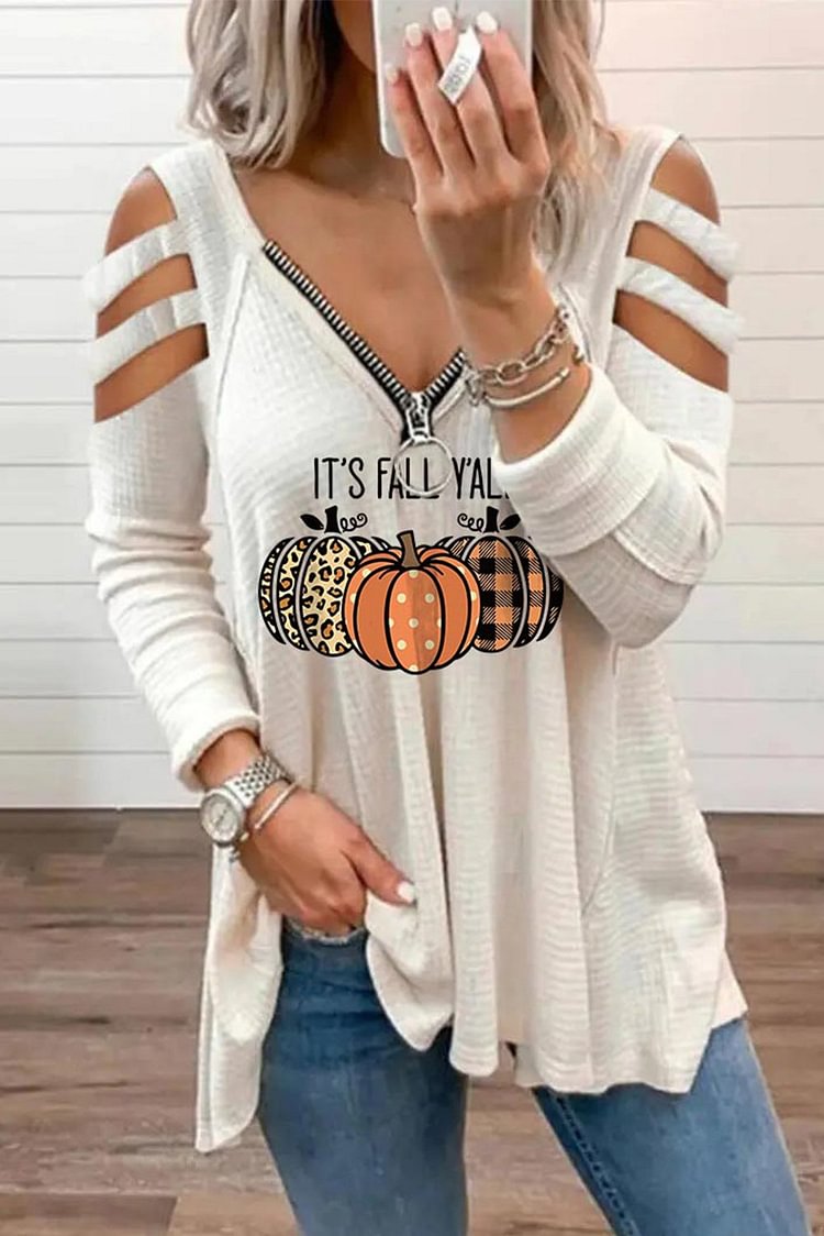 Women's Pullovers Pumpkin Print Cutout Pullover-Mayoulove