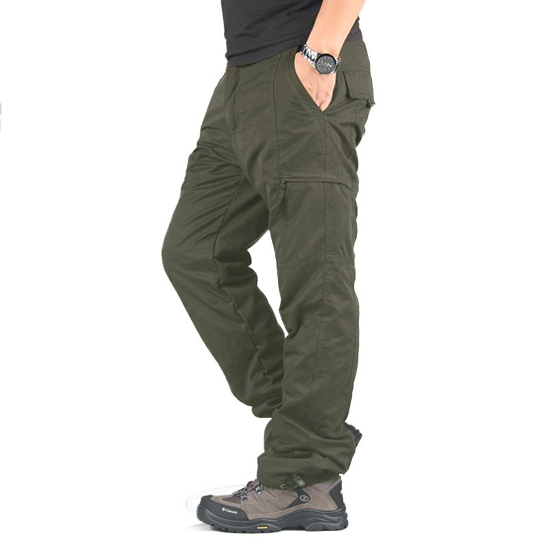 Mens Thickened plus fleece multi-pocket loose overalls Tactical Pants / [viawink] /