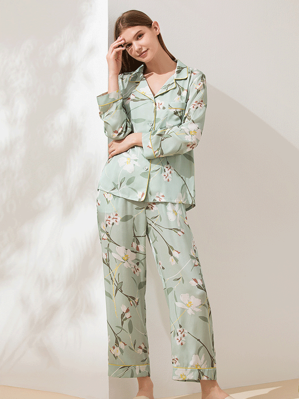 25 Momme High Quality Light Green Silk Pajamas Set-Real Silk Life