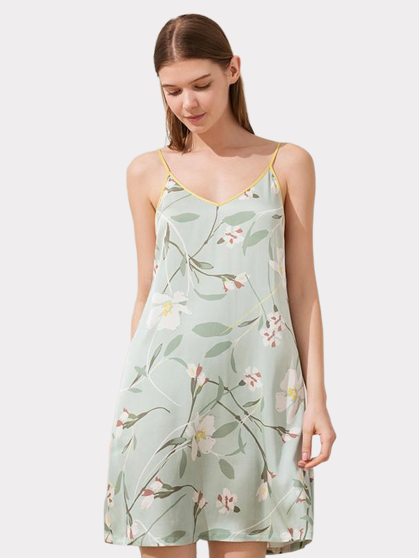 19 Momme Floral Light Green Silk Nightgown