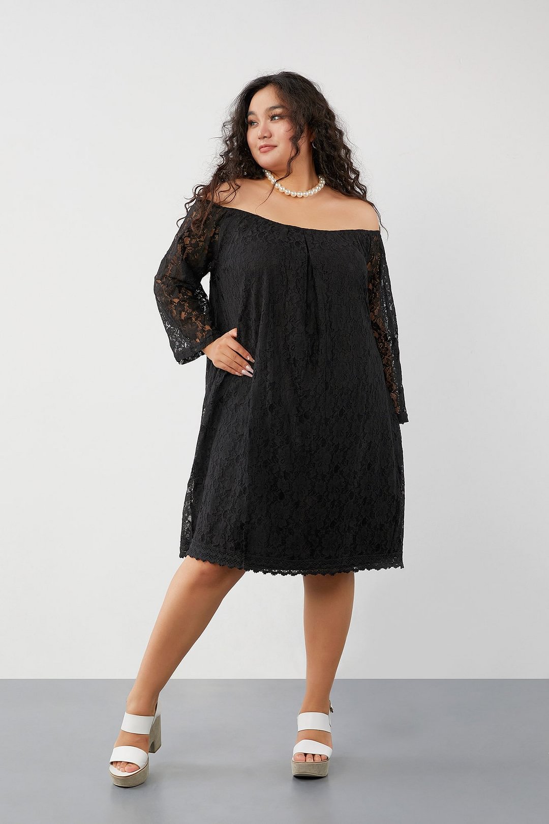 Black Lace Off-the-shoulder Dress P10232