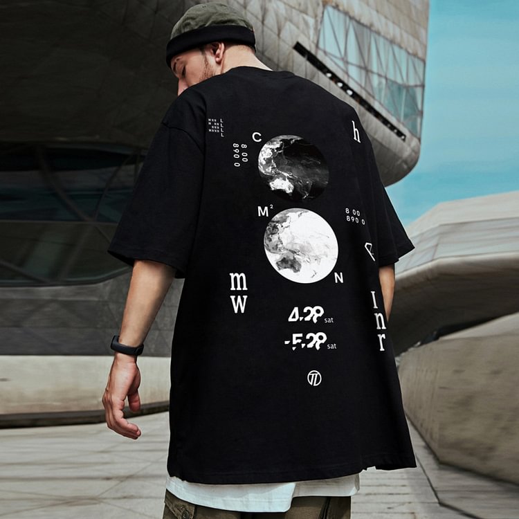 Crew Neck Summer New Graphic Print Letter Moon T-Shirts