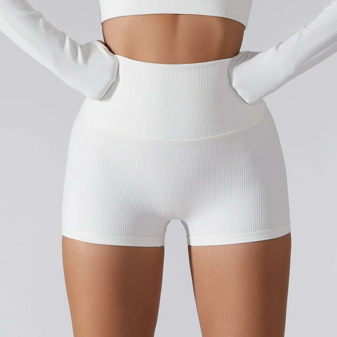 White ribbed yoga shorts at Hergymclothing sportswear online shop