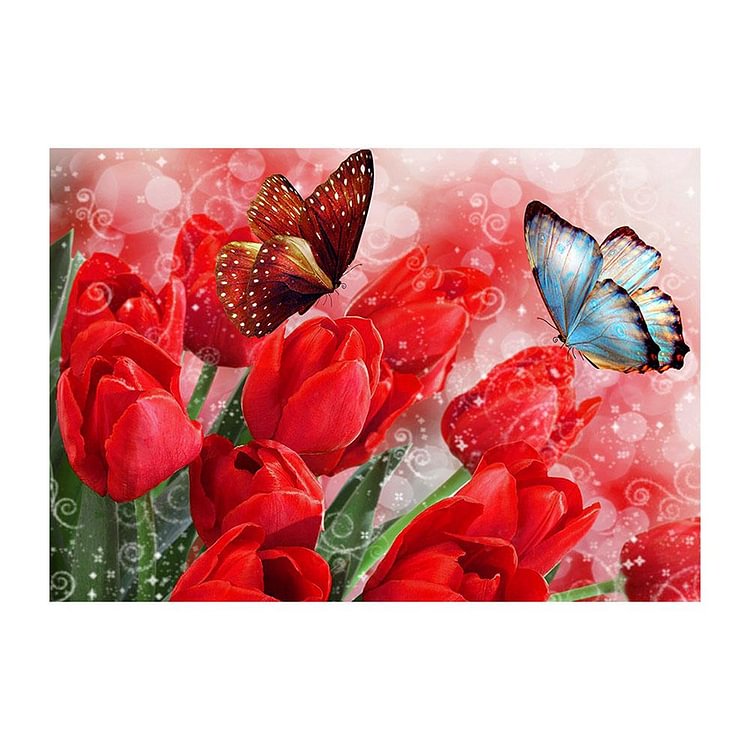 Tulip Butterfly Round Full Drill Diamond Painting 40X30CM(Canvas)-gbfke
