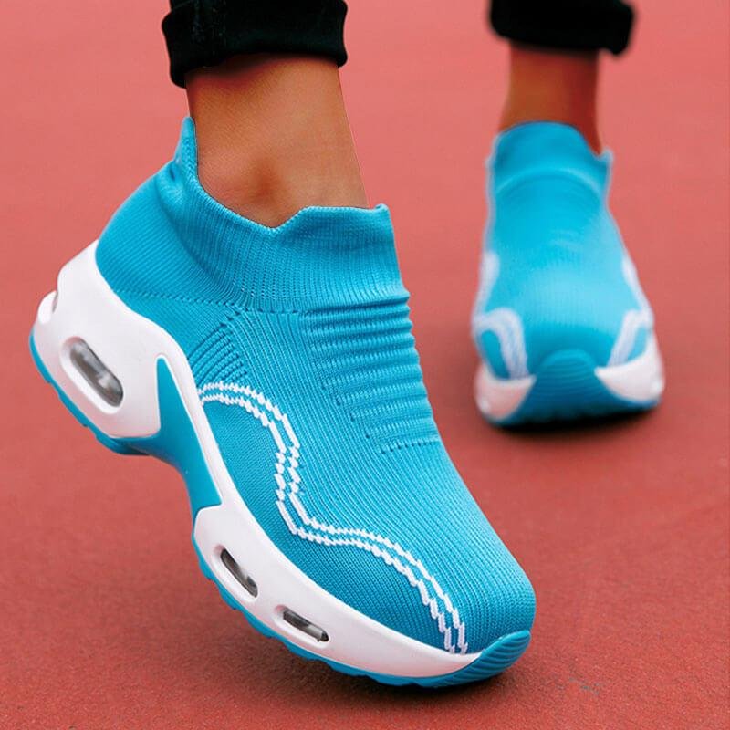 Women's Flyknit Fabric Hit Color Slip On Platform Sneakers - vzzhome