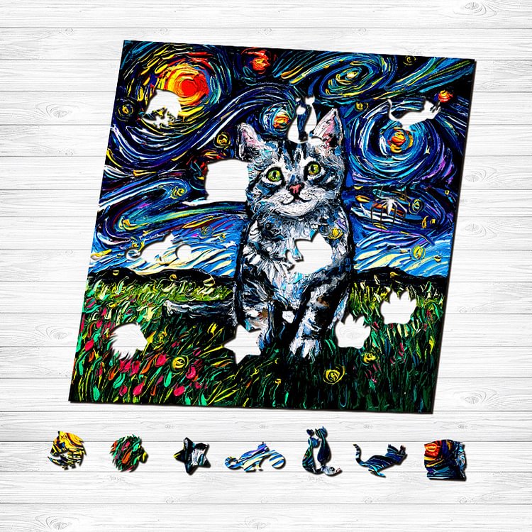 Van Gogh Shorthair Cat Wooden Jigsaw Puzzle