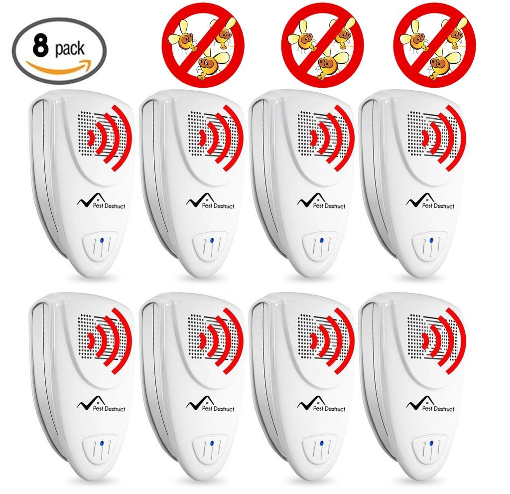 Ultrasonic Fruit Fly Repeller - PACK of 8 - 100% SAFE for Children and Pets - Quickly eliminates pests - Fruit Fleas, Mosquitoes, Spiders, Rodents - vzzhome