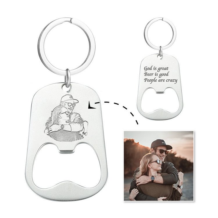 Custom Photo Keychain Personalized Bottle Opender Photo Engraved Gift for Father