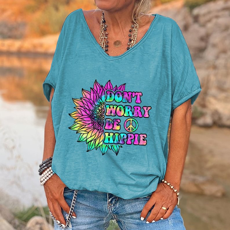 Don't Worry Be Hippie Printed Floral T-shirt