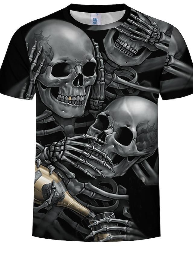 Men's Tee T shirt Shirt Graphic 3D Skull Print Short Sleeve Casual Tops Basic Designer Big and Tall Round Neck-Corachic