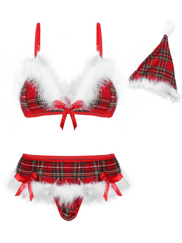 Lattice Christmas Underwear Four Piece-Icossi
