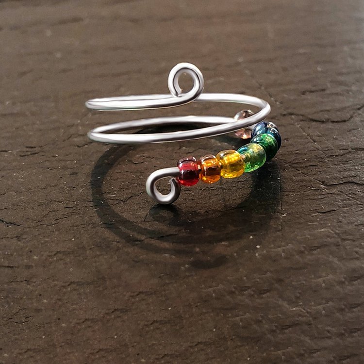 For Daughter - S925 Your Anxiety is Lying to You Rainbow Beads Fidget Ring