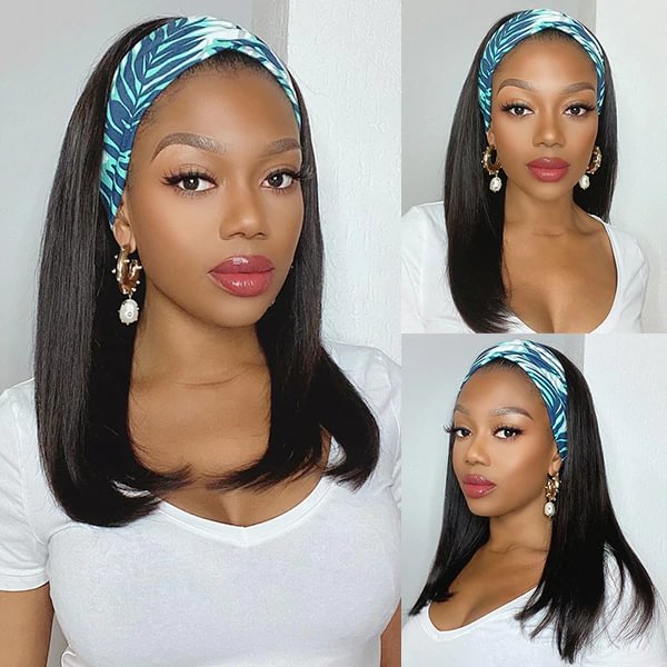 Headband Scarf Wig Straight Human Hair Wig No plucking wigs for women No Glue No Sew In More Hairstyles Available