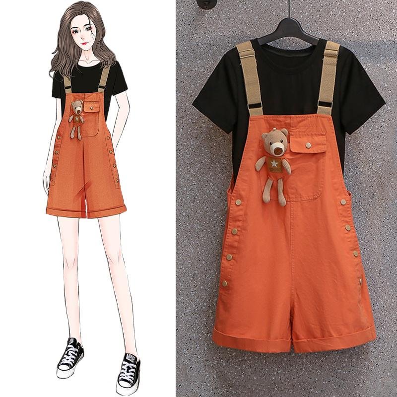 Solid Color Tee+Cute Bear Overalls P15081