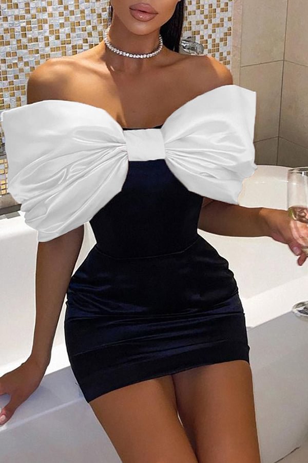 Sweet Off Shoulder Bow Mini Party Dress