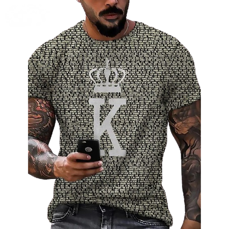 Vintage K Crown Print Tops Summer Short Sleeve Men's T-Shirts-VESSFUL