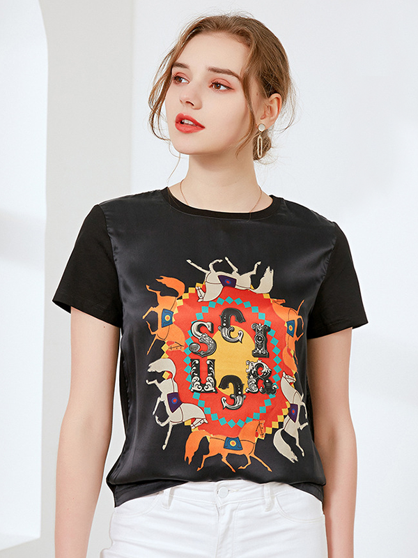 Silk T-shirt Printed Fancy Style-Real Silk Life