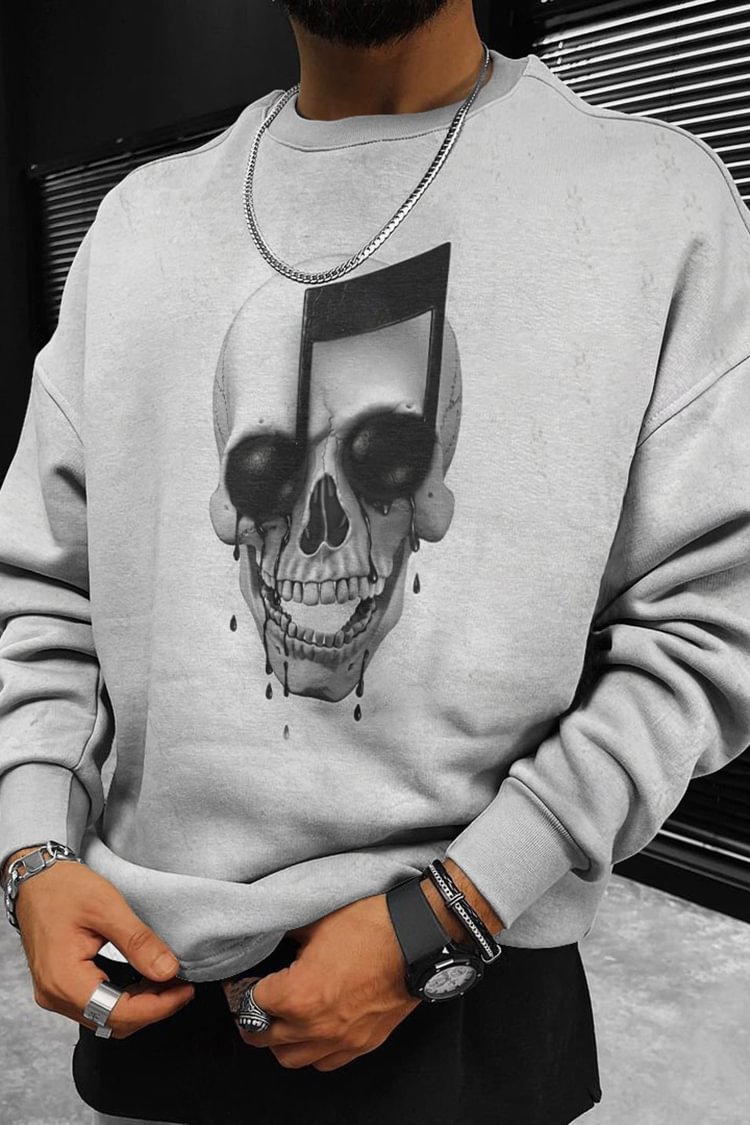 Tiboyz Street Light Gray Music Skeleton Sweatshirt