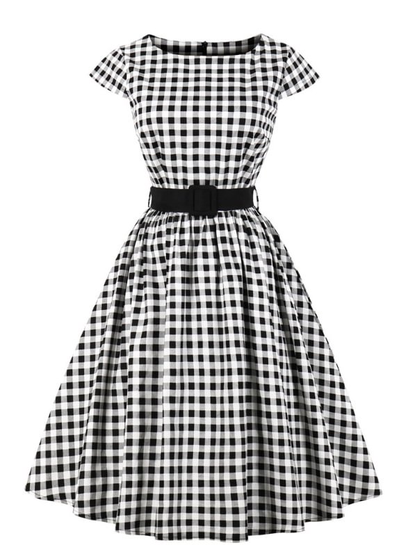 Elegant Vintage Short Sleeve Tight Waist Dress