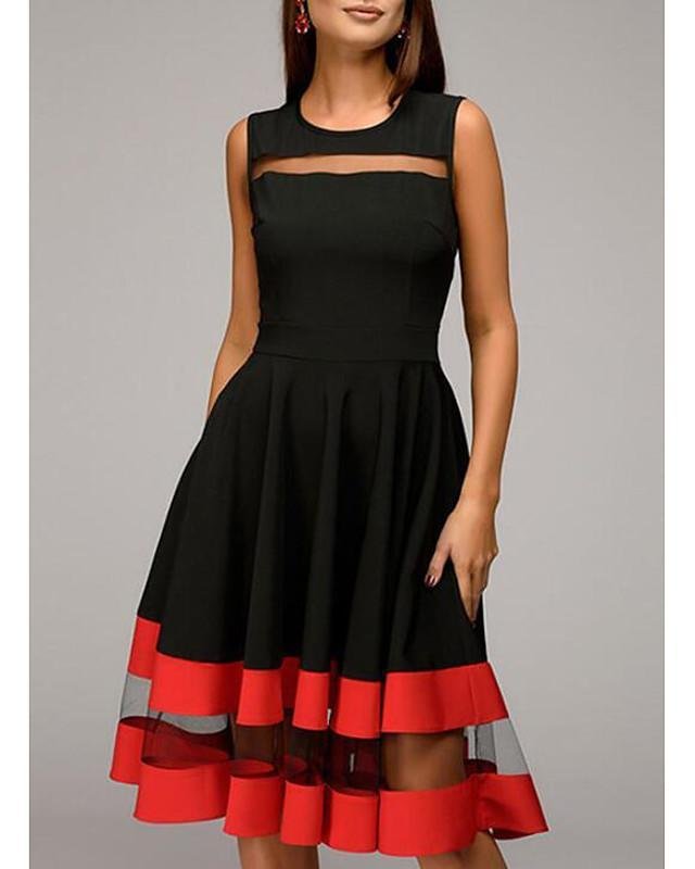 Women's A-Line Dress Knee Length Dress - Sleeveless Solid Colored Plus Size Basic Hot Slim Black Navy Blue S M L XL XXL 3XL 4XL 5XL-0218834-Corachic