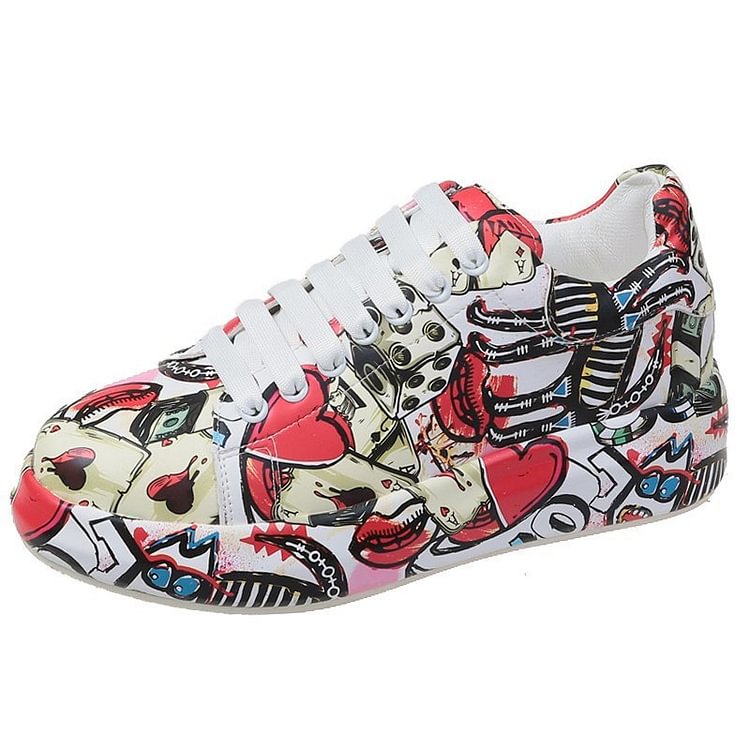 Lace-up Front Painting Print Platform Sneakers