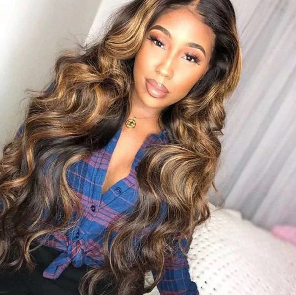 HD Invisible Lace Wig丨10-38 Inches Gold And Brown Mix Body Wave Hair丨5×5 Lace Closure Wig