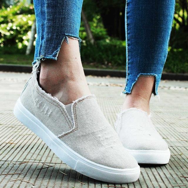 Women Denim Canvas Casual Platform Breathable Footwear Classic Loafers A Pedal Lazy Sneakers Shoes-Corachic