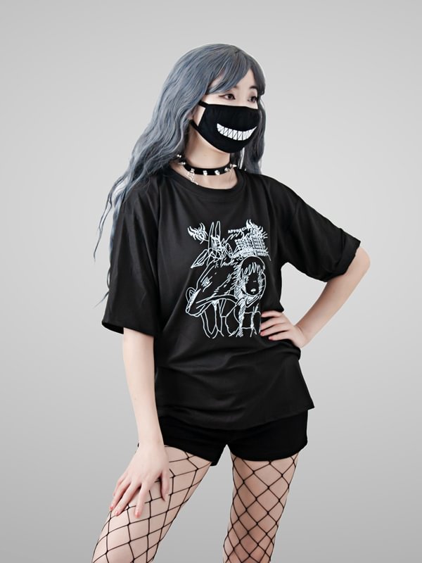 Casual Hip-pop Style Anime Printed T-shirt