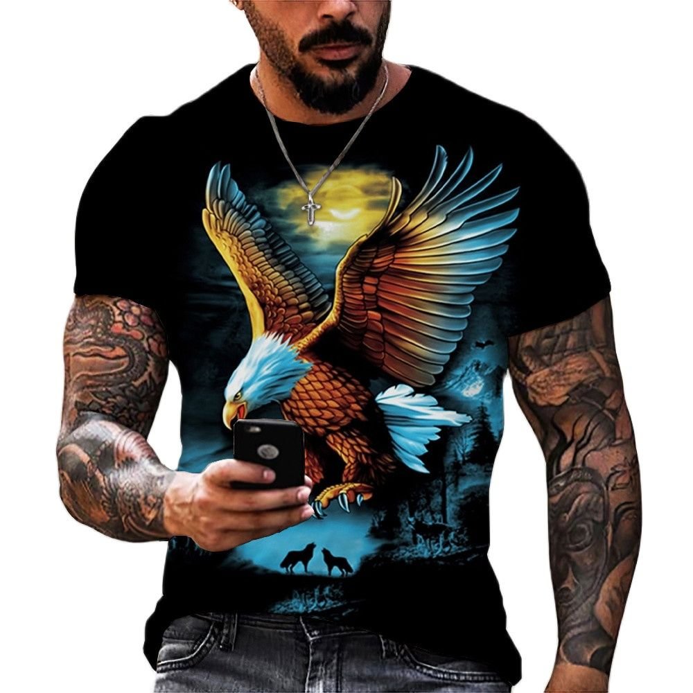 Soaring Eagle 3D Print Crew Neck Summer Short Sleeve Men's T-Shirts-VESSFUL