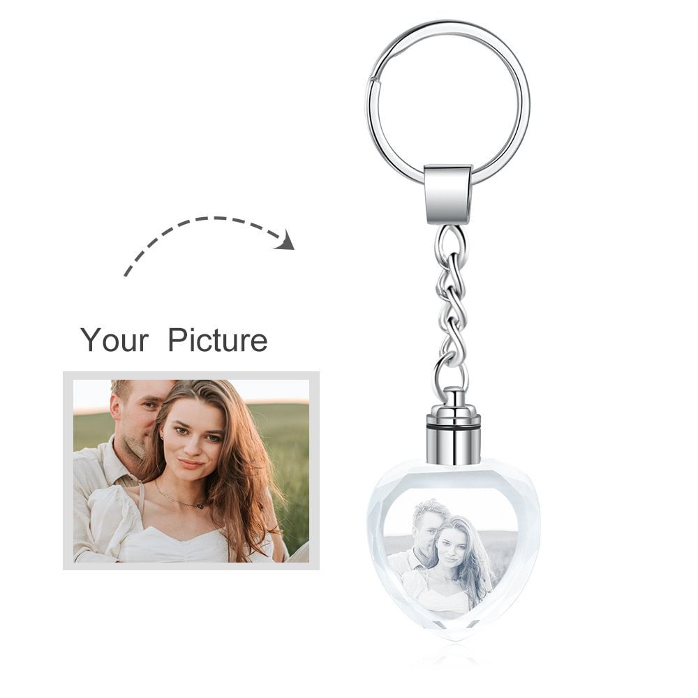 Custom LED Light Photo Etched Crystal Heart Shape Keychain