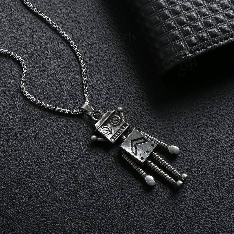 Ins European and American trendy male personality brushed robot men and women necklace hip hop pendant accessories factory direct sales