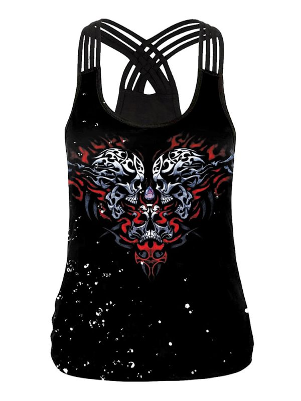 Sexy Beauty Back Cross Shoulder Graphic Printed Vest