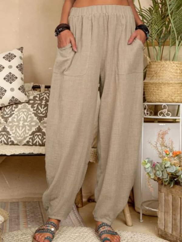 Pure Color Casual Cotton Pants